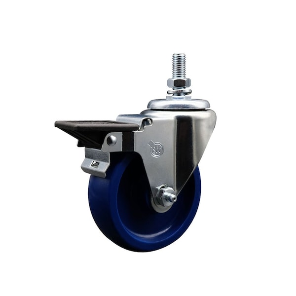 4 Inch Solid Polyurethane 12 Inch Threaded Stem Caster with Brake
